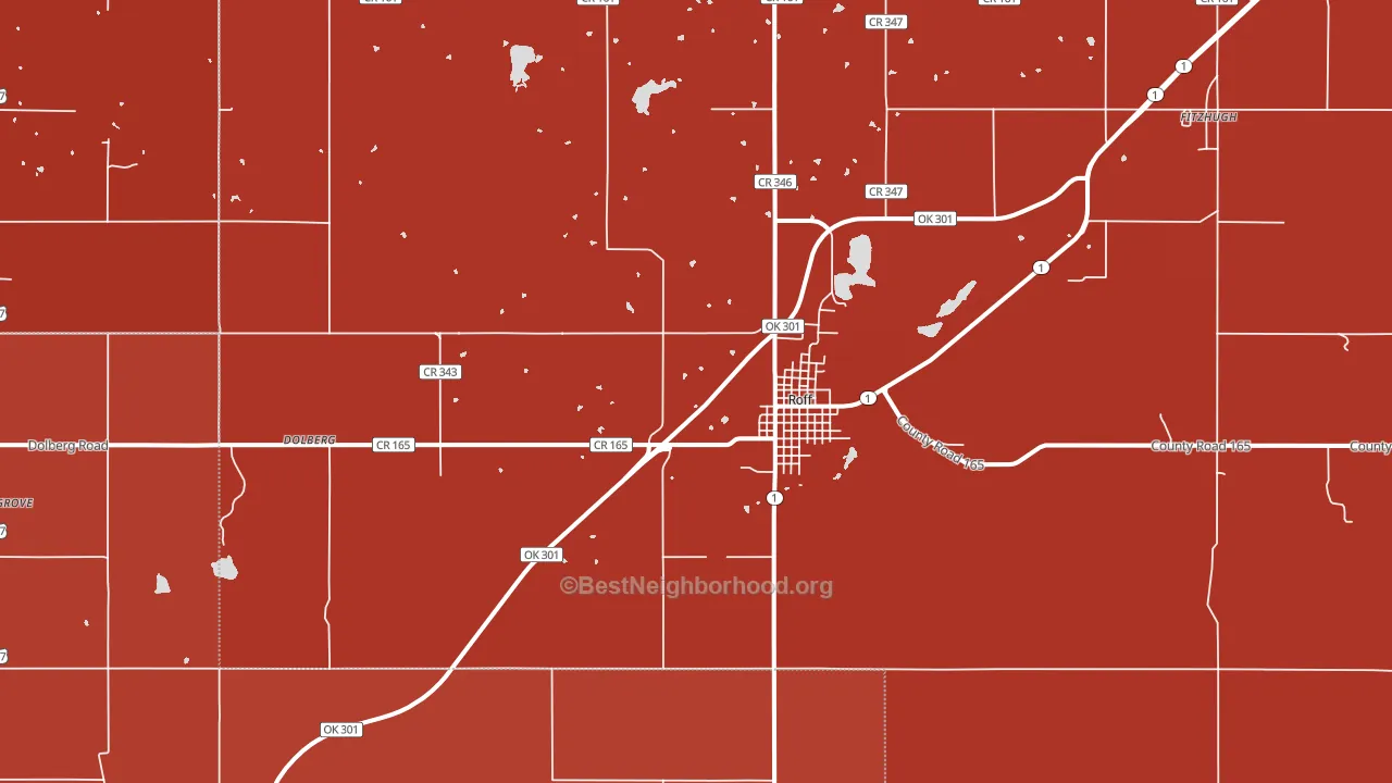 Roff, OK block-group political-lean map
