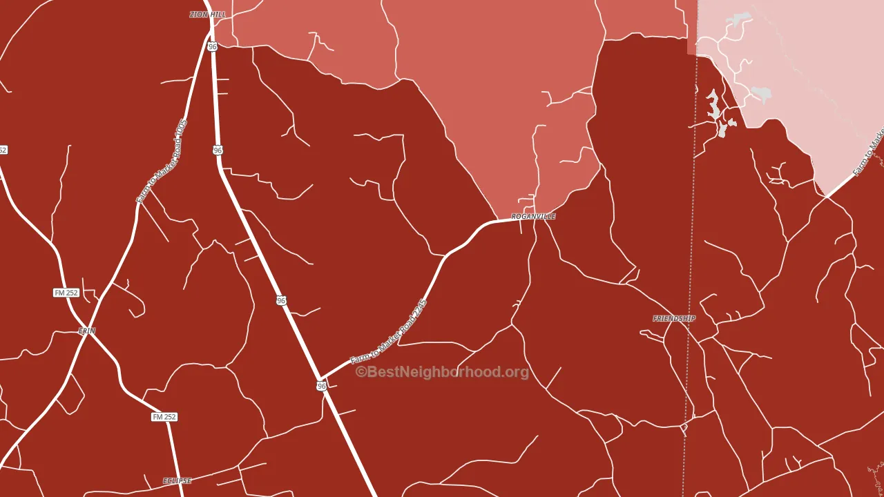 Roganville, TX block-group political-lean map