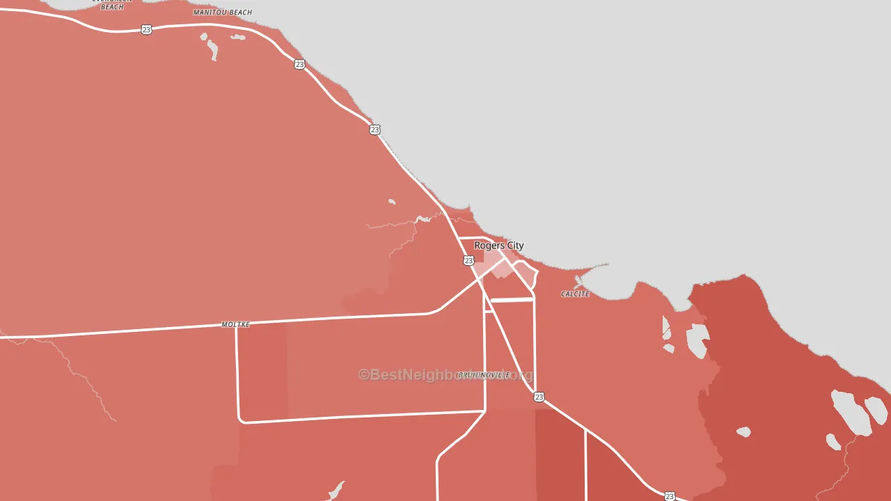Rogers City, MI block-group political-lean map