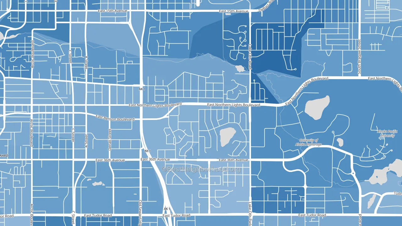 Rogers Park, Anchorage, AK block-group political-lean map
