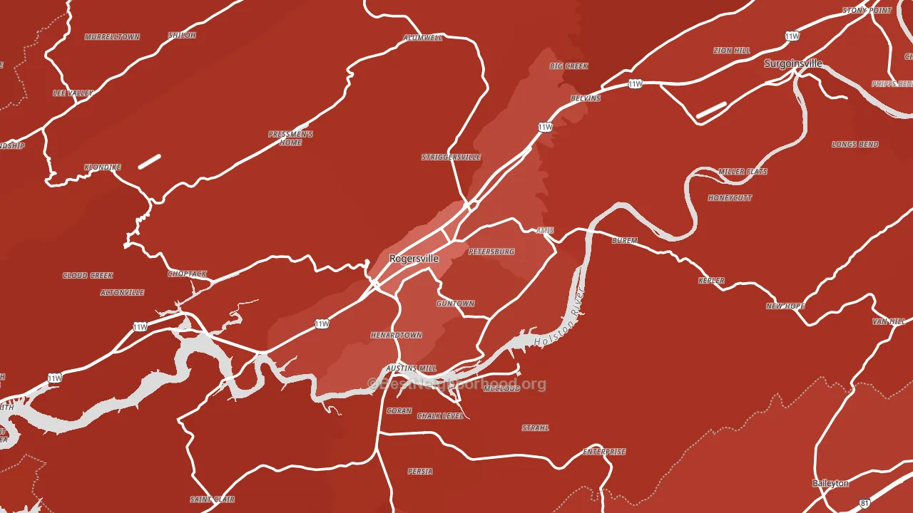 Rogersville, TN block-group political-lean map