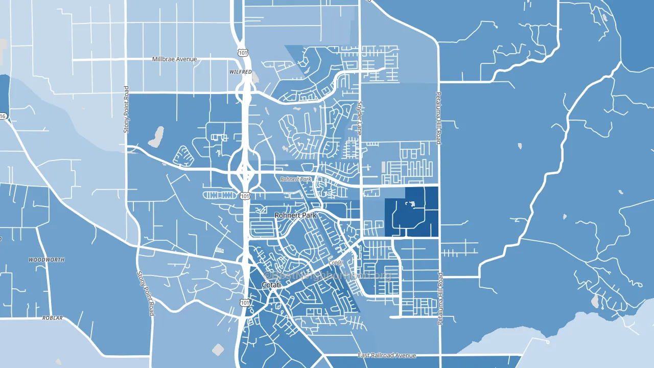 Rohnert Park, CA block-group political-lean map