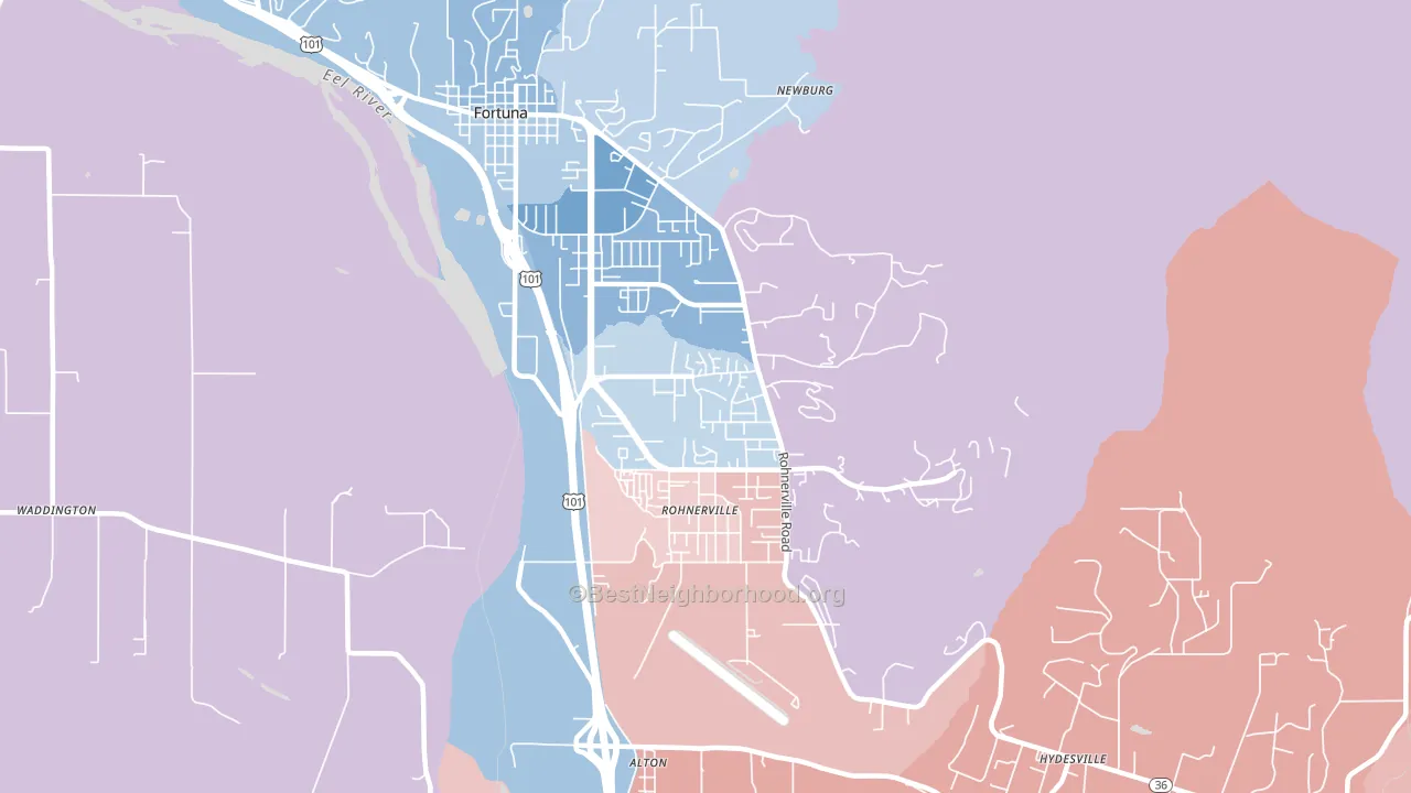 Rohnerville, Fortuna, CA block-group political-lean map