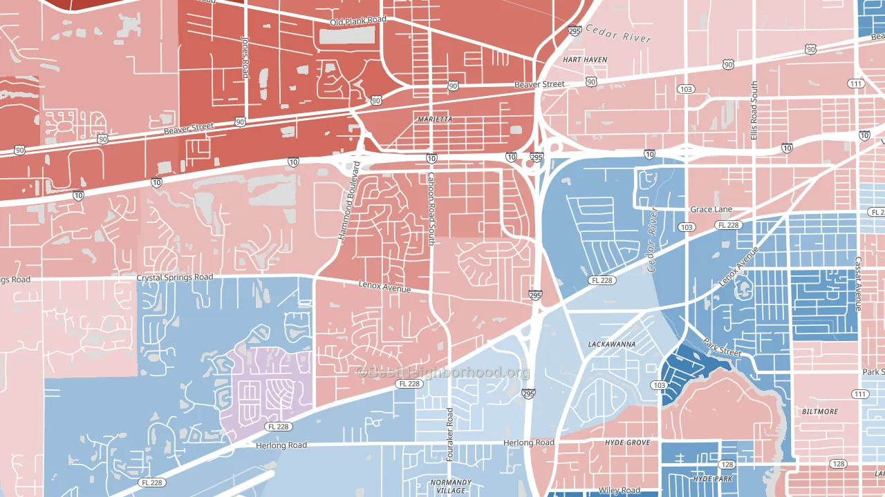 Rolling Hills, Jacksonville, FL block-group political-lean map