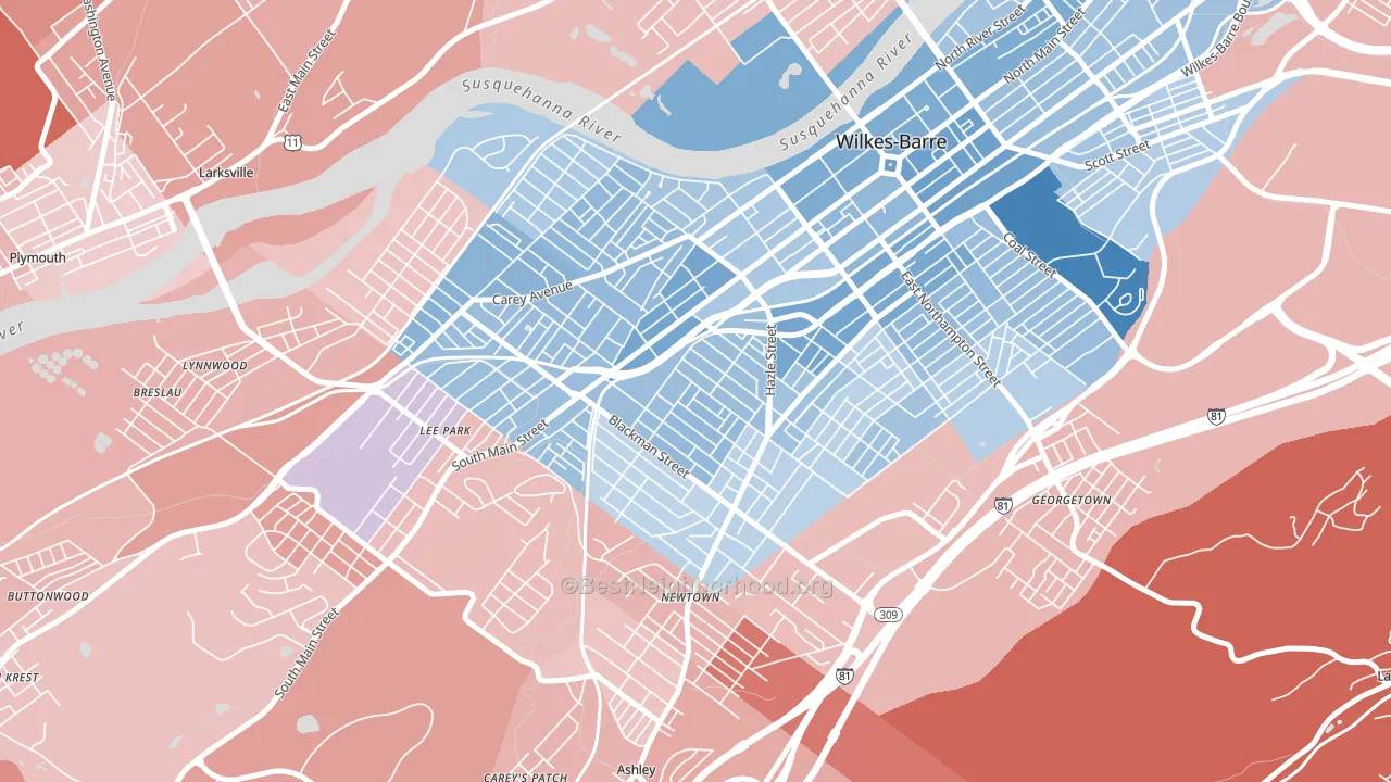 Rolling Mill Hill, Wilkes-Barre, PA block-group political-lean map