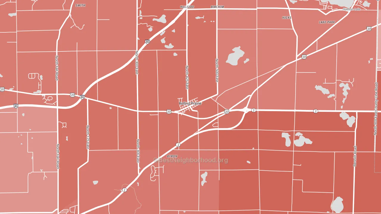 Rolling Prairie, IN block-group political-lean map