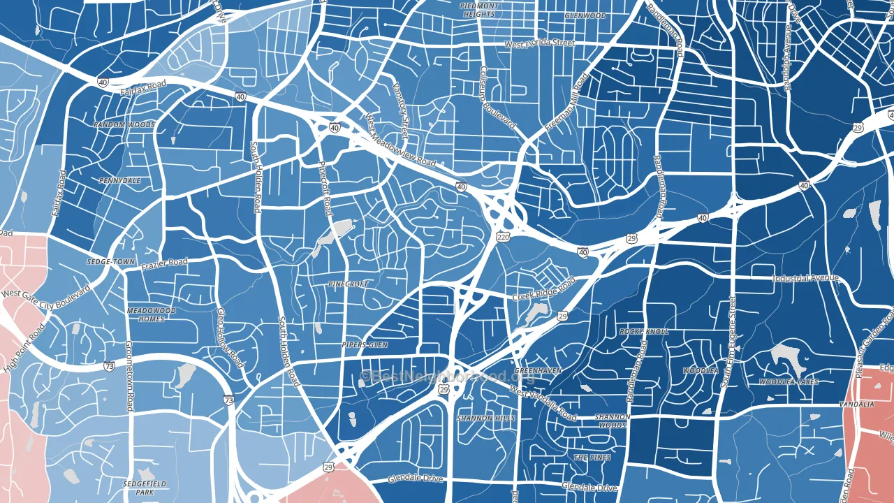 Rolling Roads, Greensboro, NC block-group political-lean map