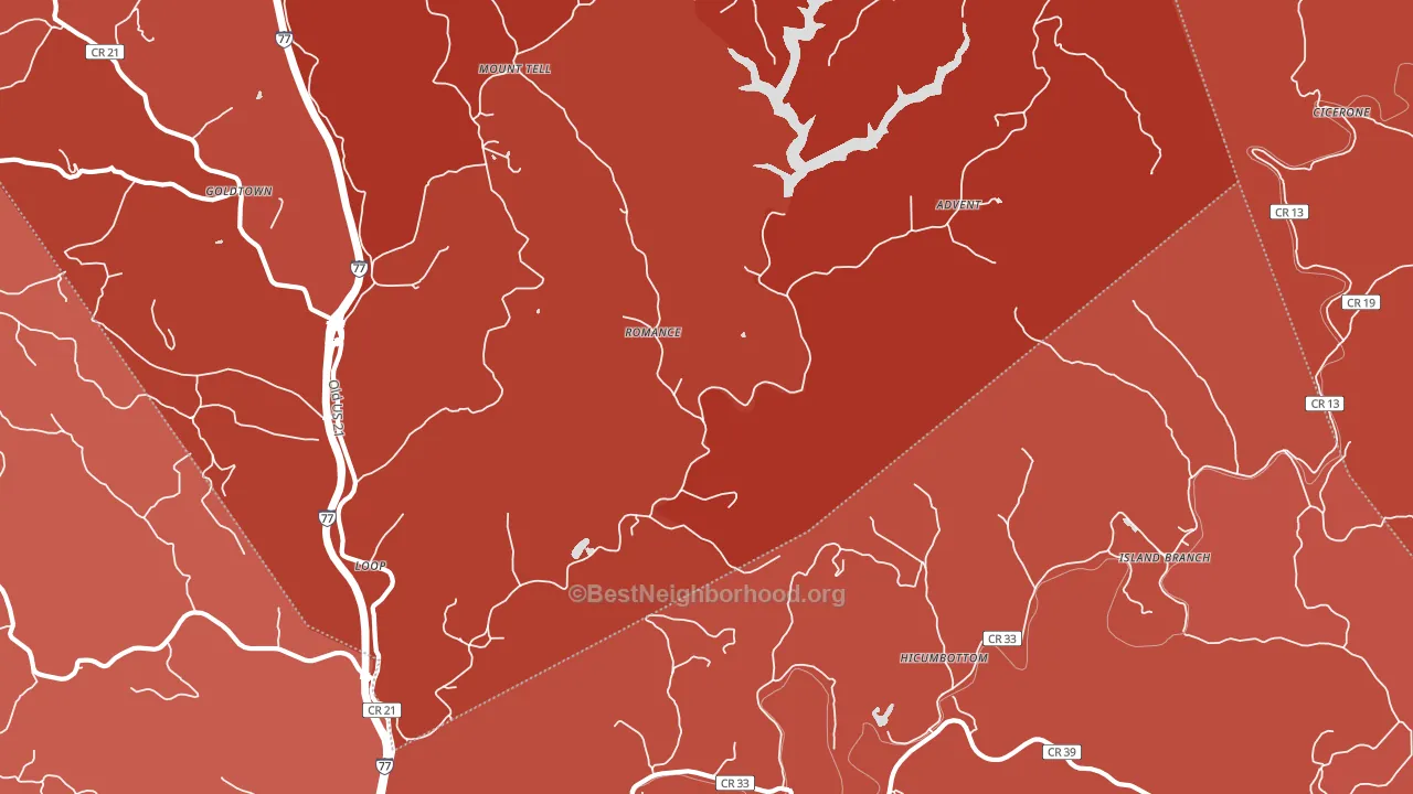 Romance, WV block-group political-lean map
