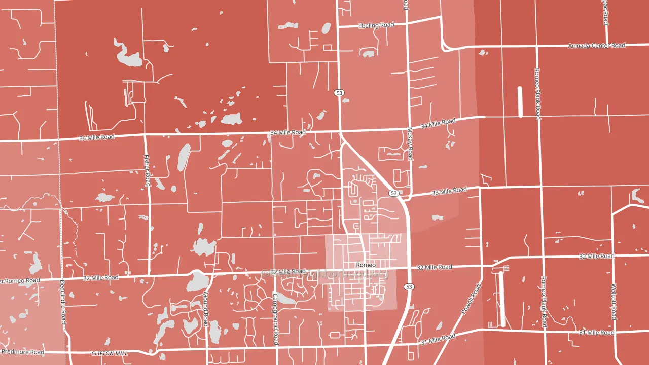 Romeo, MI block-group political-lean map