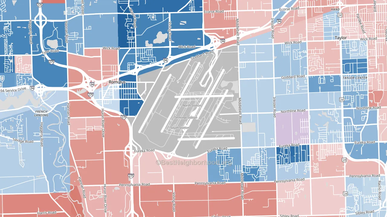 Romulus, MI block-group political-lean map