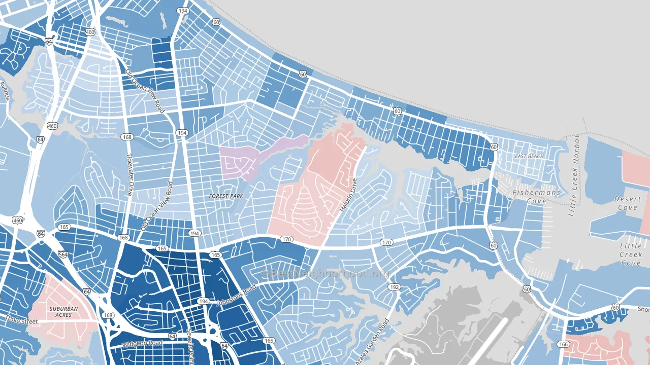 Roosevelt Gardens Area, Norfolk, VA block-group political-lean map