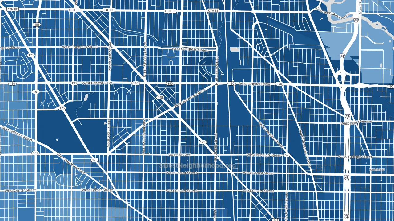 Roosevelt Grove, Milwaukee, WI block-group political-lean map