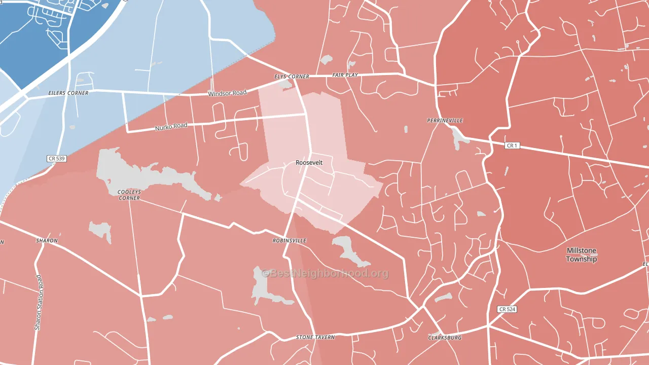 Roosevelt, NJ block-group political-lean map