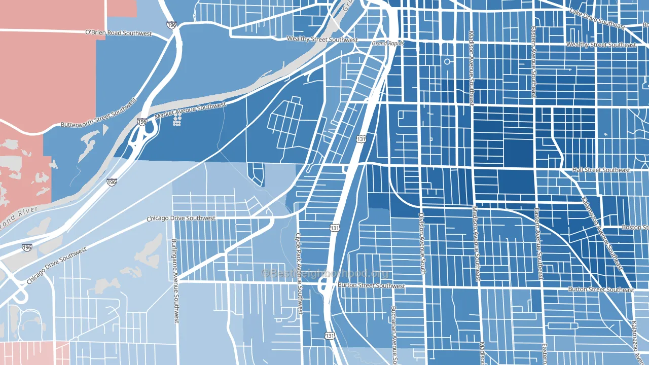 Roosevelt Park, Grand Rapids, MI block-group political-lean map