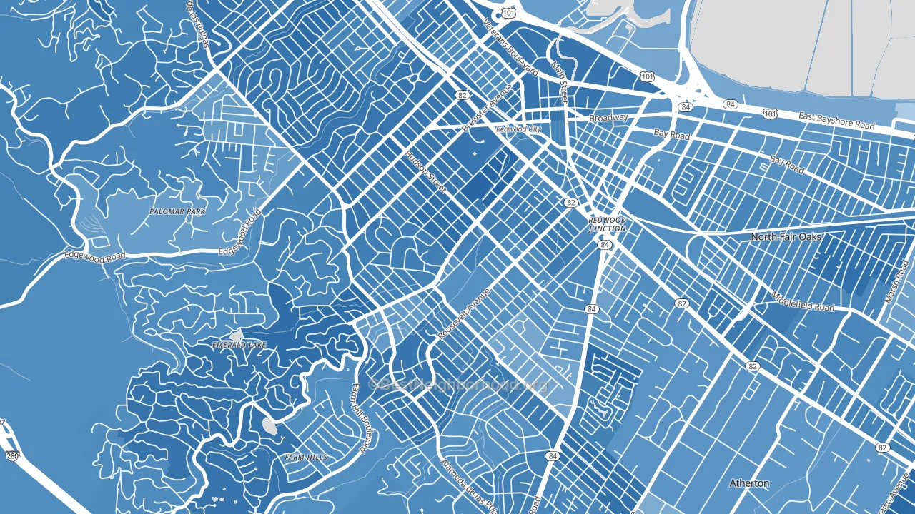 Roosevelt-San Francisco, Redwood City, CA block-group political-lean map