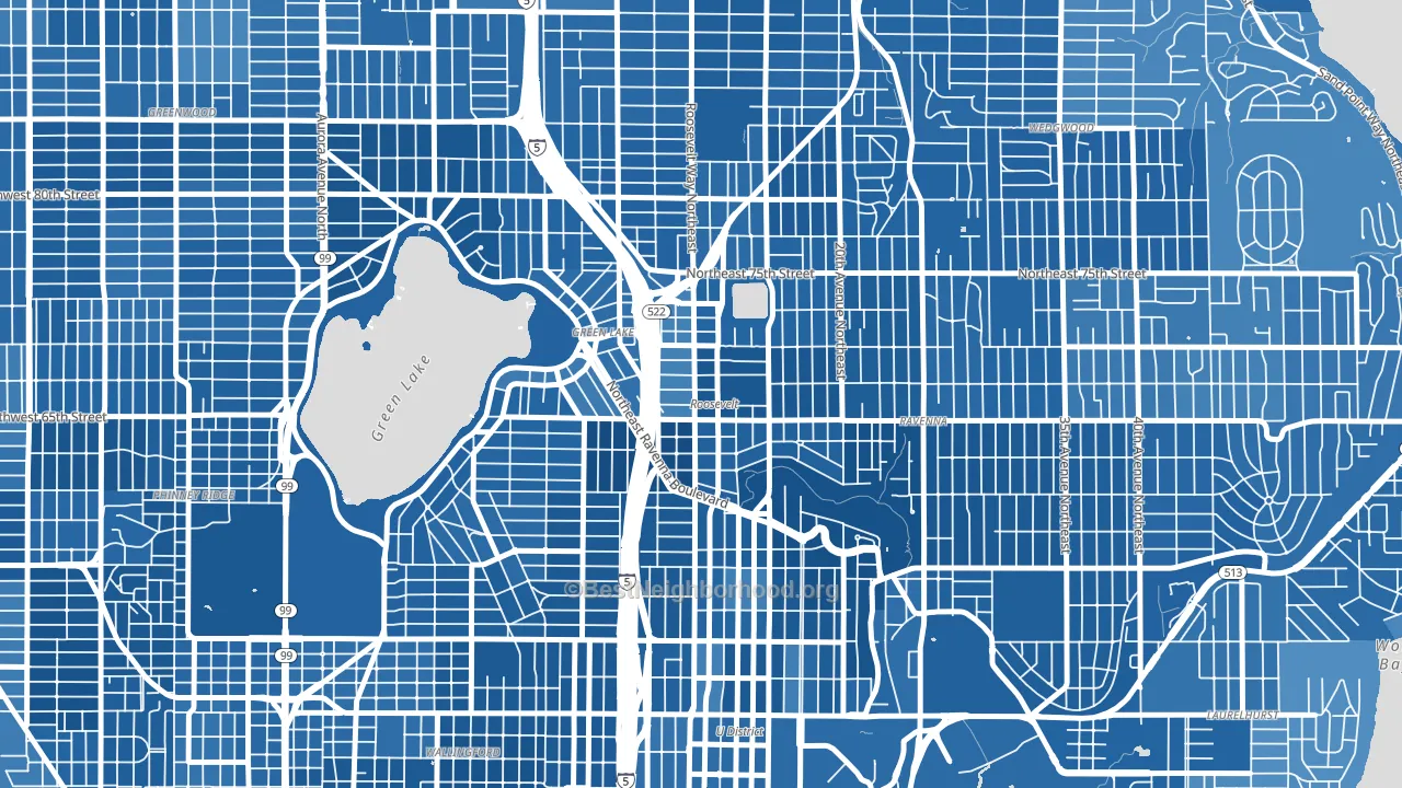 Roosevelt, Seattle, WA block-group political-lean map