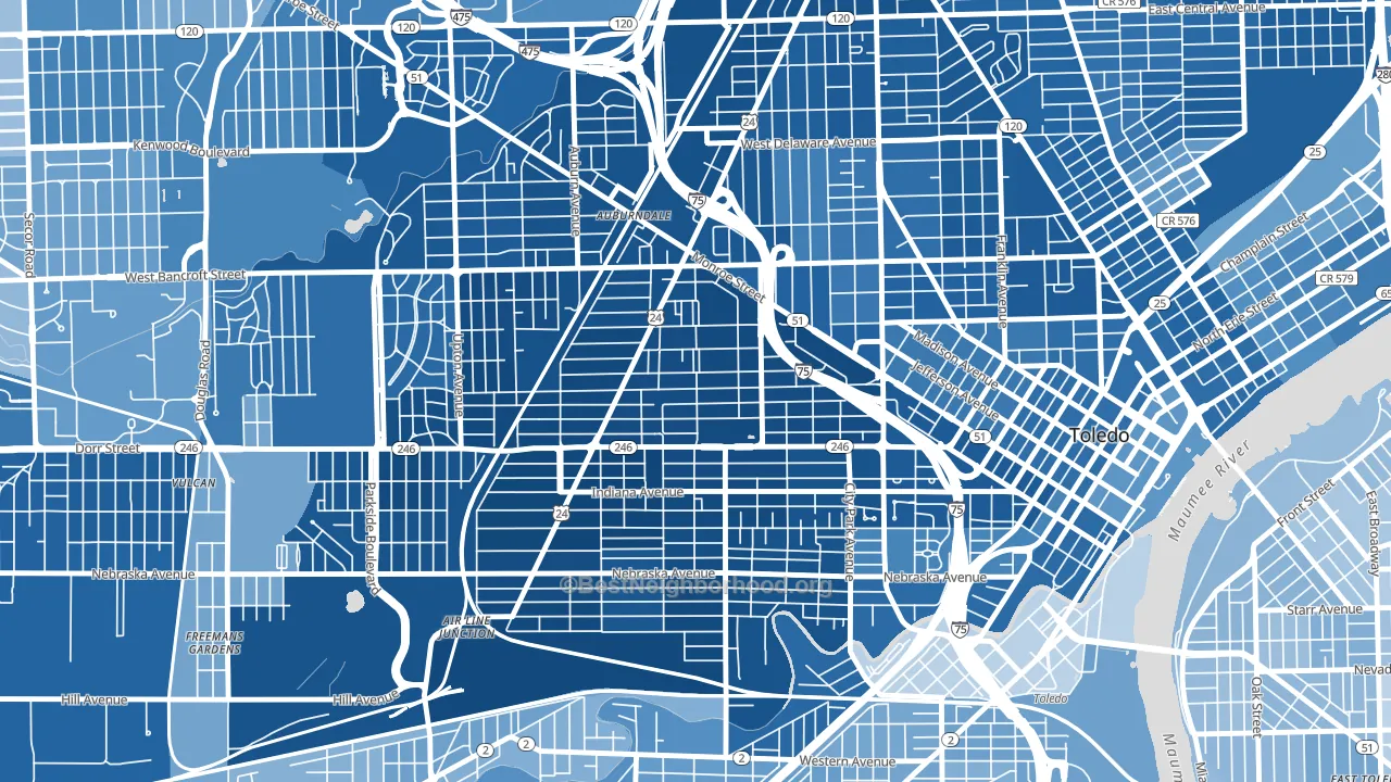 Roosevelt-Toledo, Toledo, OH block-group political-lean map