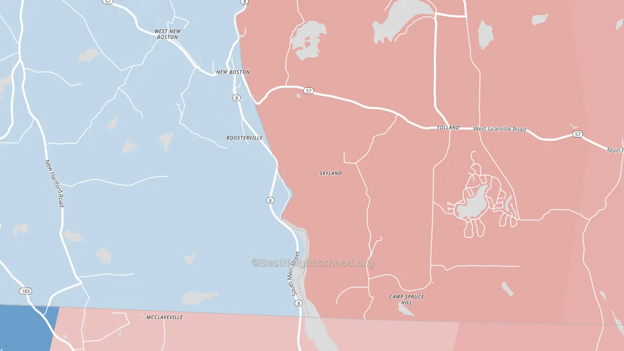 Roosterville, MA block-group political-lean map