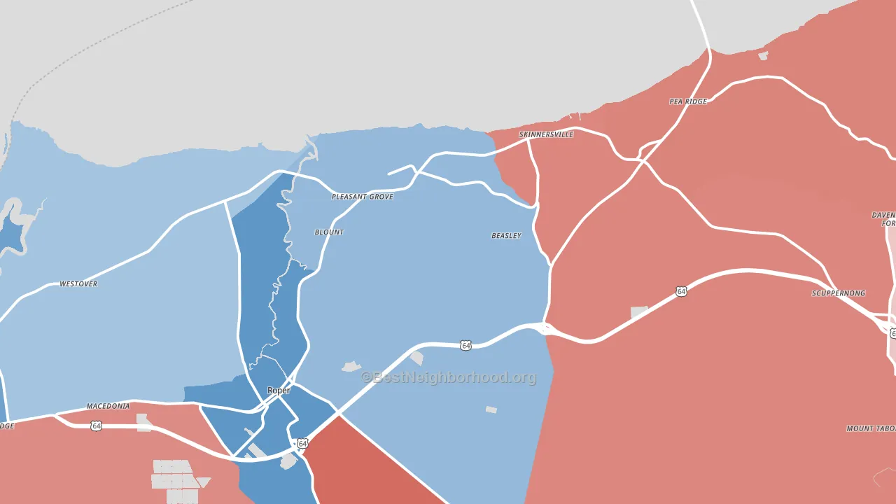 Roper, NC block-group political-lean map