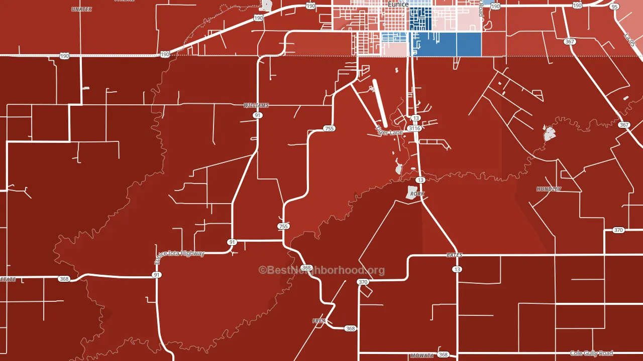Rork, LA block-group political-lean map
