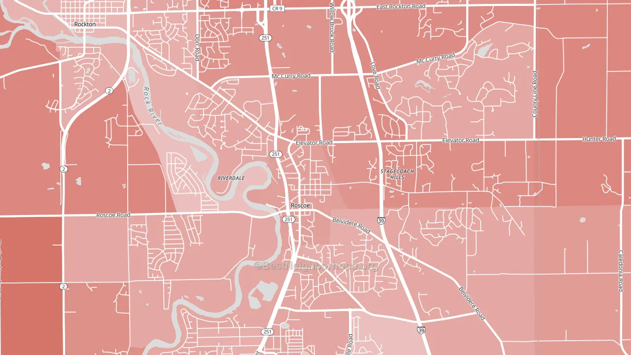 Roscoe, IL block-group political-lean map