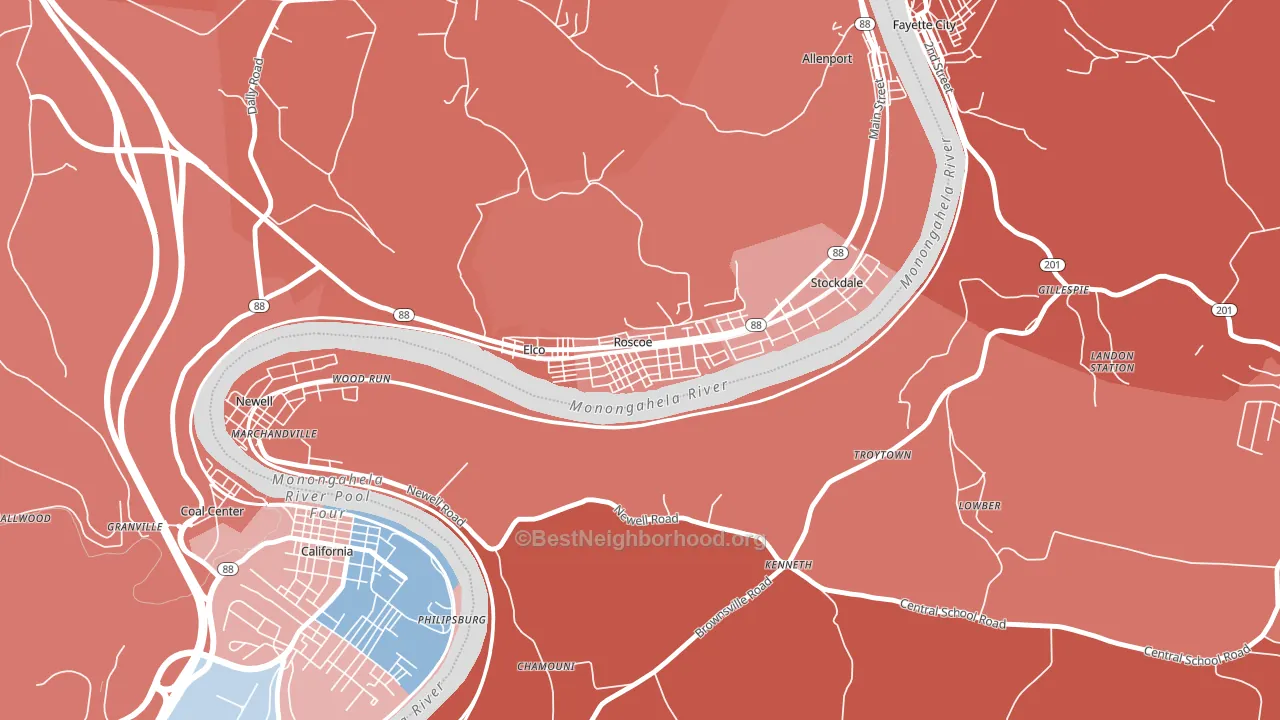 Roscoe, PA block-group political-lean map