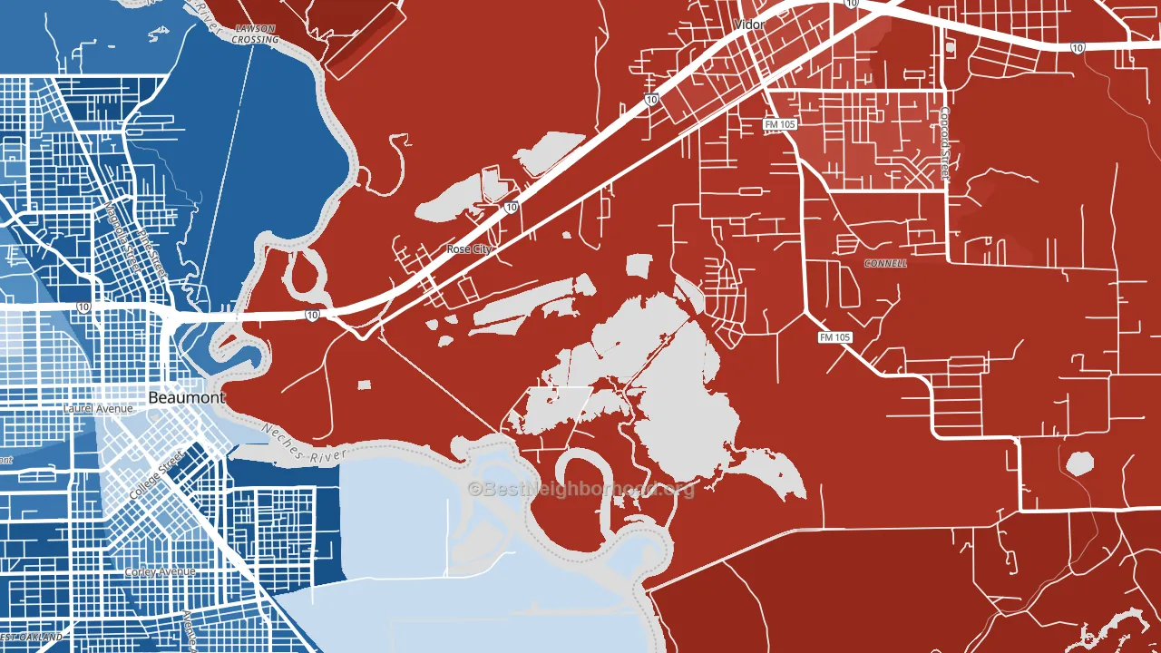 Rose City, TX block-group political-lean map