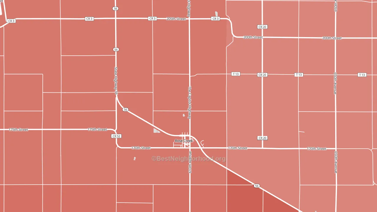 Rose Creek, MN block-group political-lean map