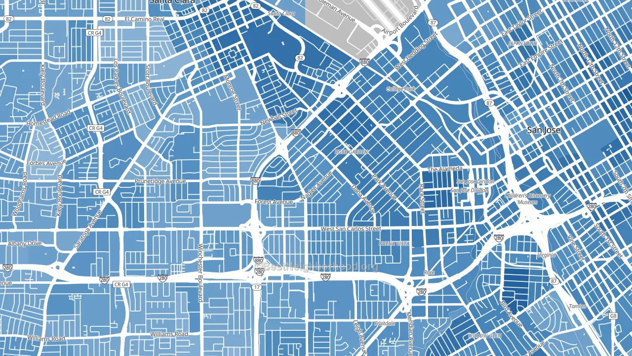 Rose Garden, San Jose, CA block-group political-lean map