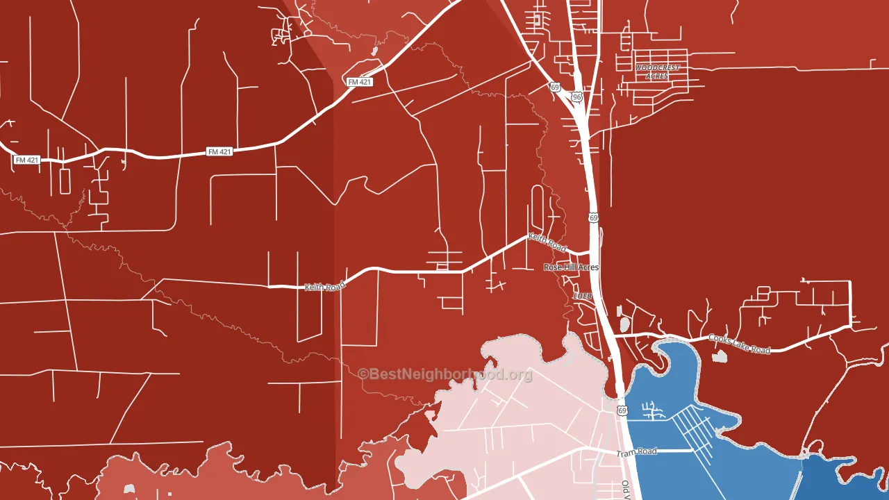Rose Hill Acres, TX block-group political-lean map