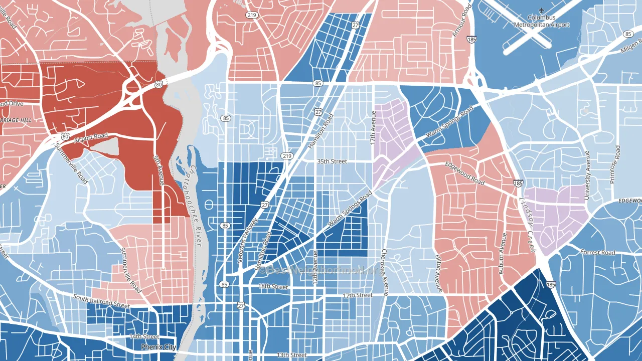 Rose Hill, Columbus, GA block-group political-lean map