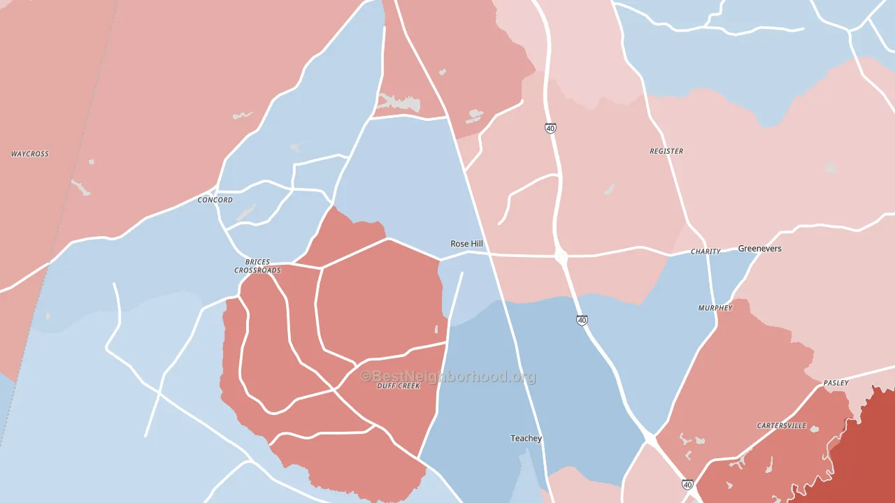 Rose Hill, NC block-group political-lean map