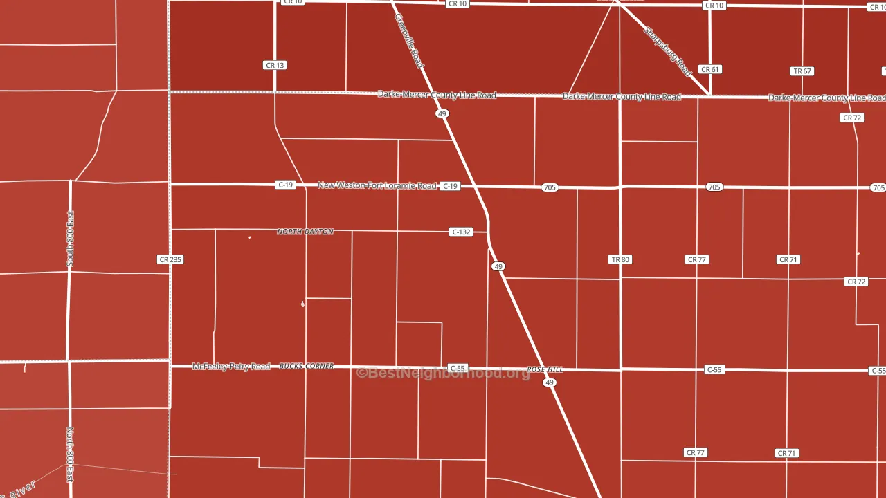 Rose Hill, OH block-group political-lean map