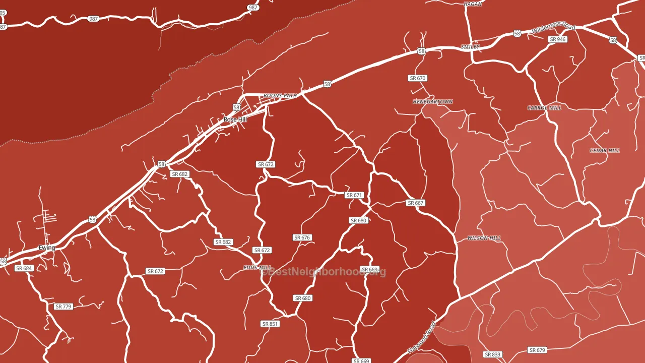 Rose Hill, VA block-group political-lean map