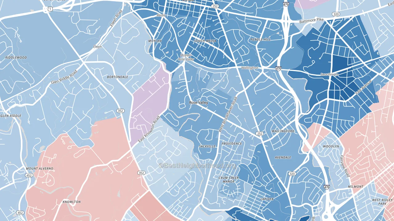 Rose Valley, PA block-group political-lean map