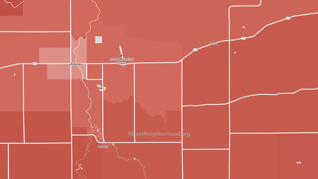 Roseau County, MN block-group political-lean map