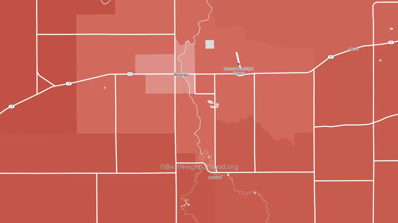Roseau, MN block-group political-lean map
