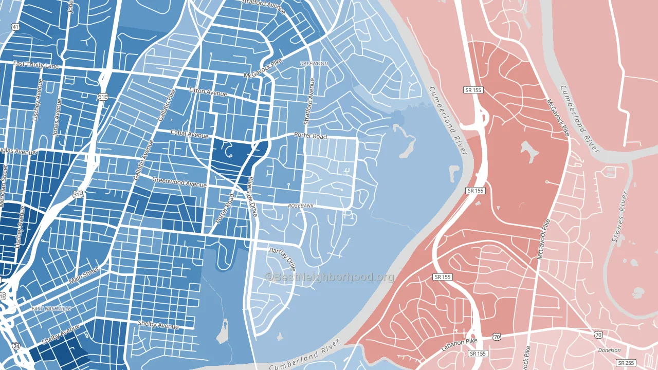 Rosebank, Nashville, TN block-group political-lean map