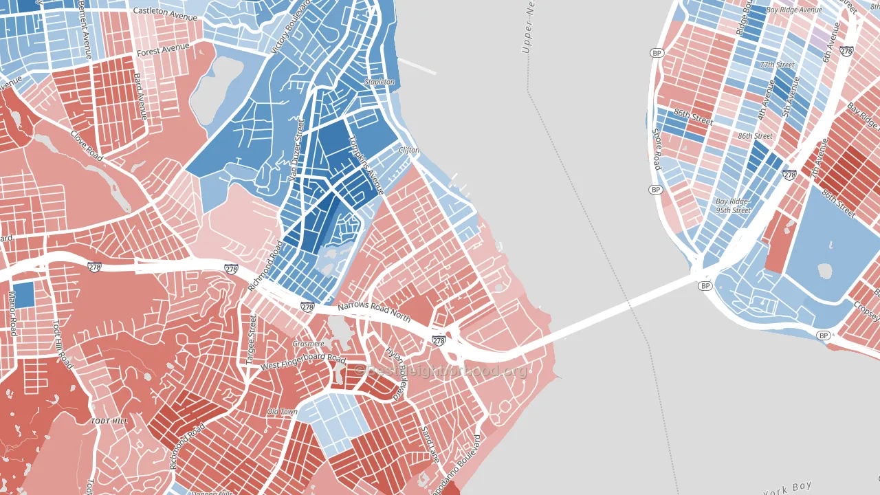 Rosebank, Staten Island, NY block-group political-lean map
