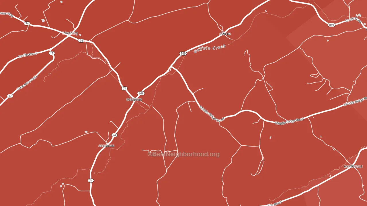 Roseburg, PA block-group political-lean map