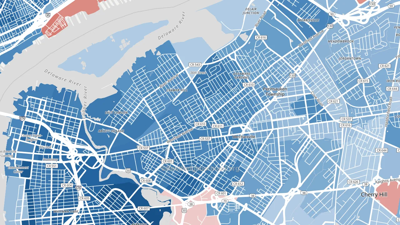 Rosedale, Camden, NJ block-group political-lean map