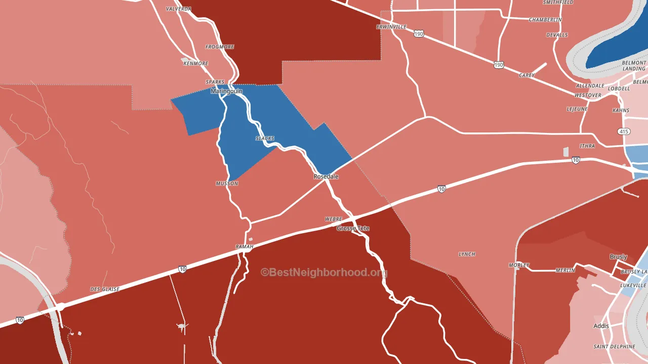 Rosedale, LA block-group political-lean map