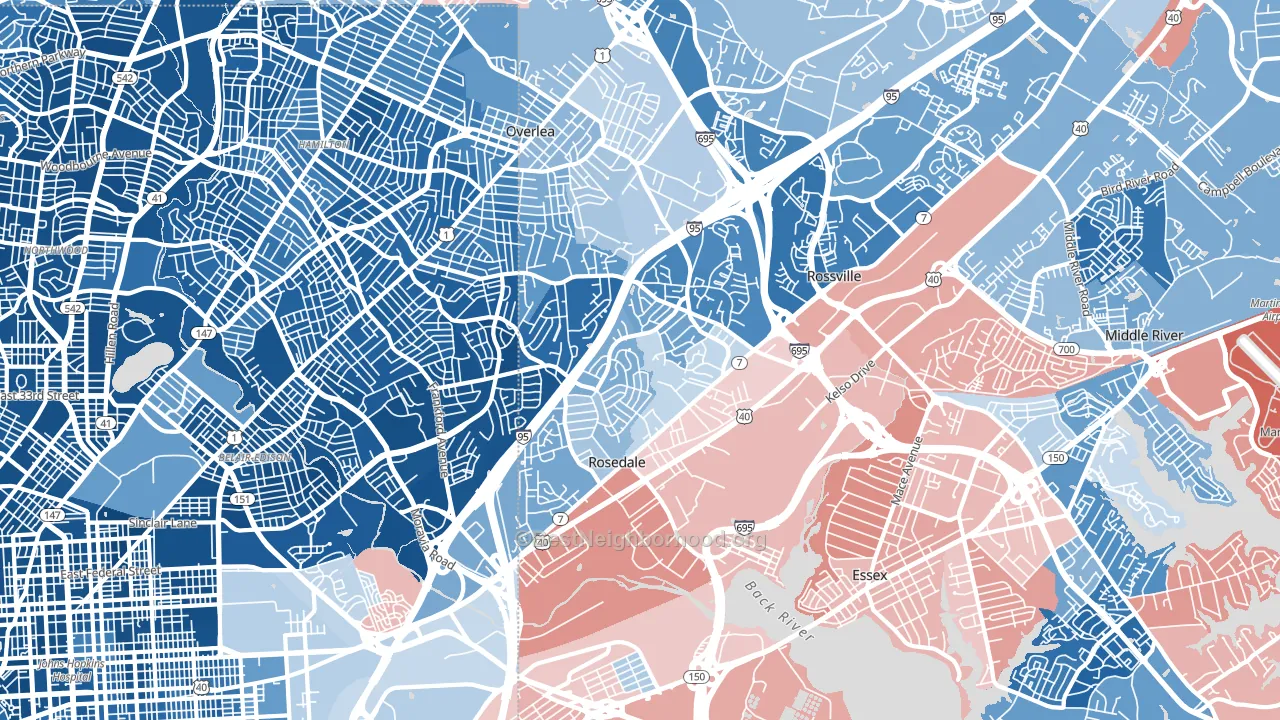 Rosedale, MD block-group political-lean map