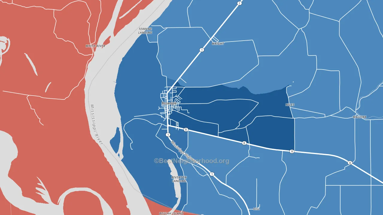Rosedale, MS block-group political-lean map