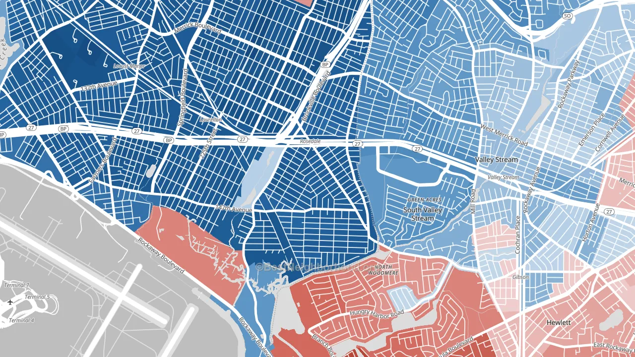 Rosedale, Queens, NY block-group political-lean map