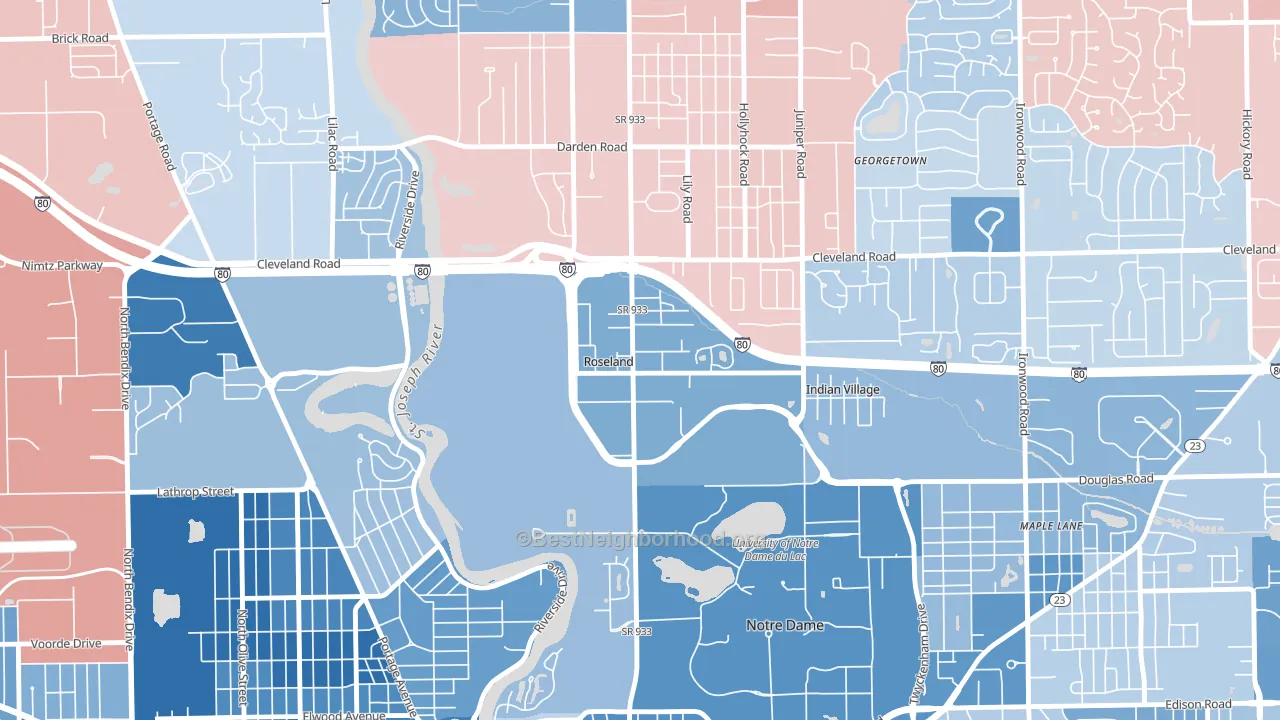 Roseland, IN block-group political-lean map
