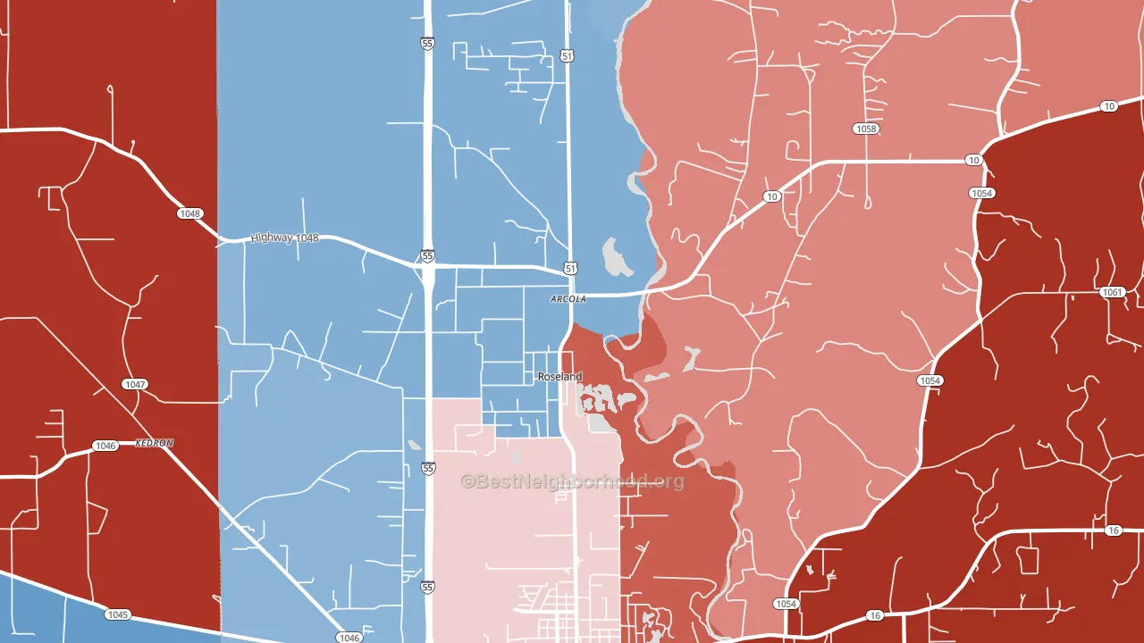 Roseland, LA block-group political-lean map