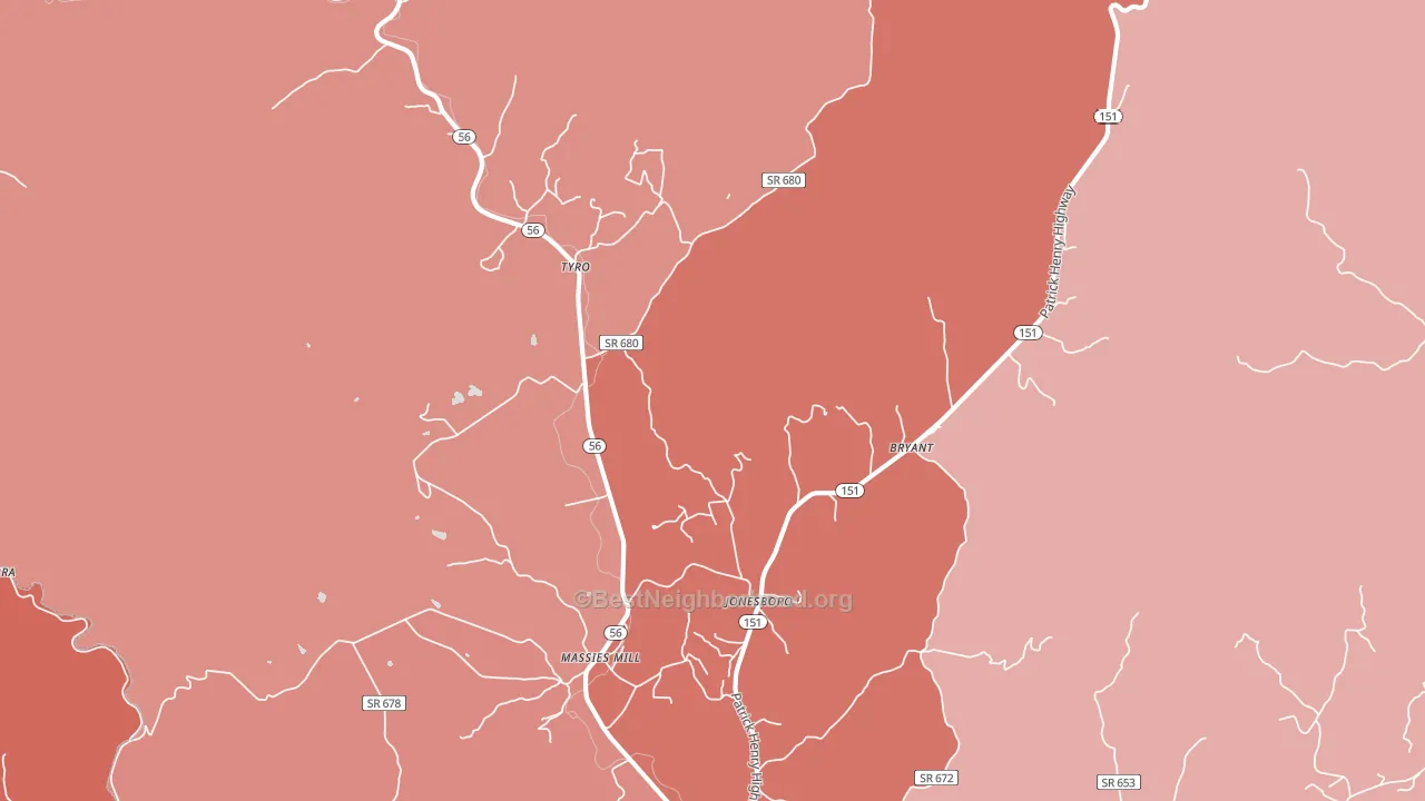 Roseland, VA block-group political-lean map