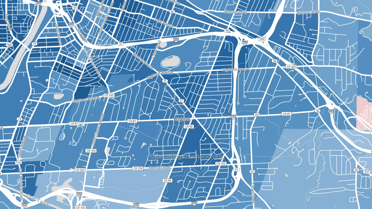 Roselawn, Brighton, NY block-group political-lean map