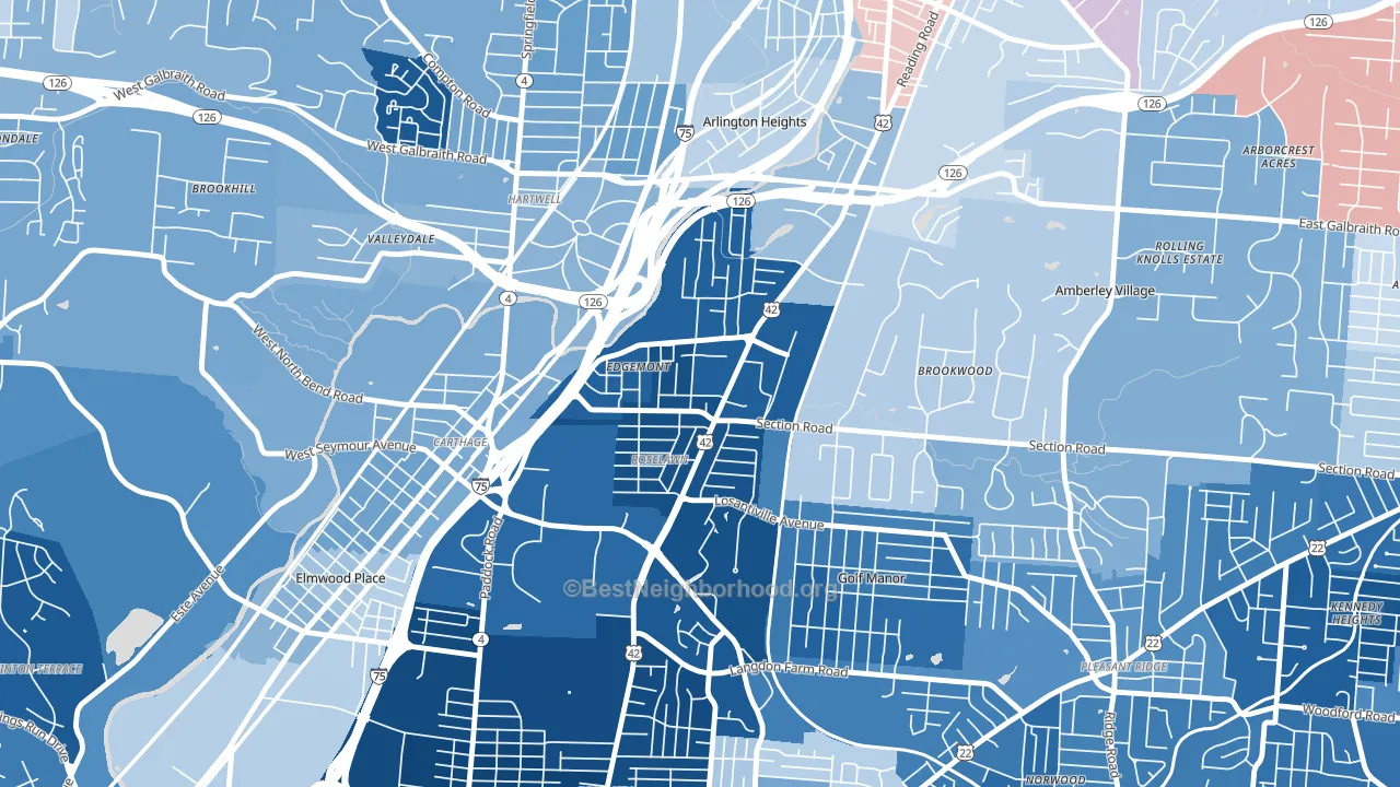 Roselawn, Cincinnati, OH block-group political-lean map